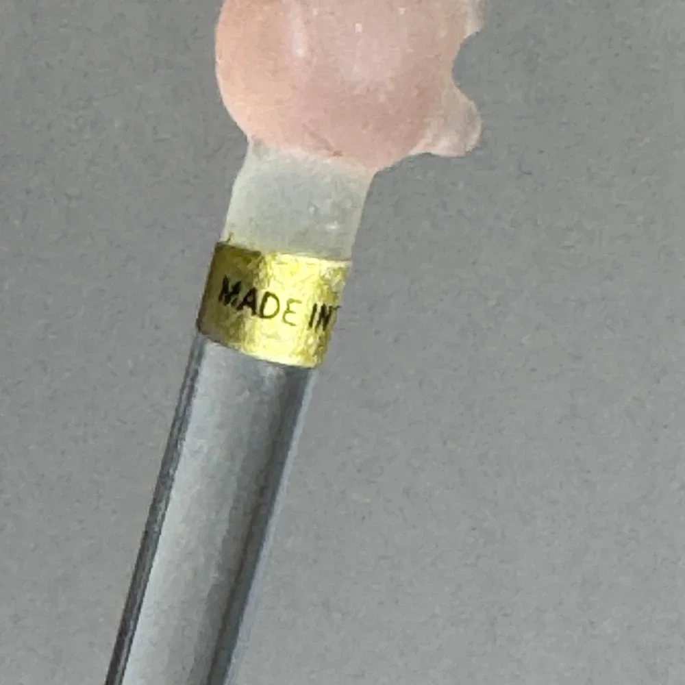 Vintage Stirrer‎ Swizzle Stick Pink Satin Glass Elephant Charm Made in Taiwan